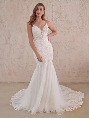 Maggie Sottero Style #Penelope - Plunging unlined bodice, Chantilly lace & sparkle tulle 1 #1 thumbnail