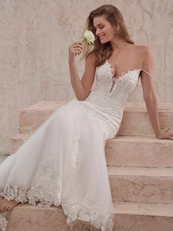 Maggie Sottero Style #Penelope - Plunging unlined bodice, Chantilly lace & sparkle tulle 1 #0 thumbnail